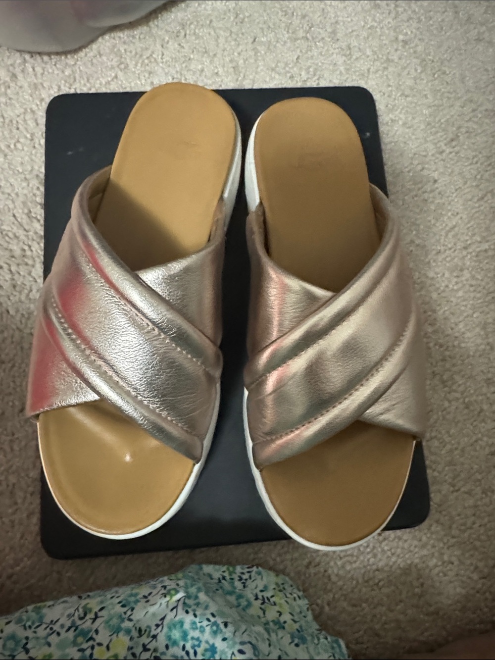 UGG Metallic Rose Gold Crisscross Slide Sandals - Women